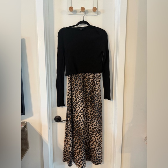 All Saints Hera Leopard Print 2-In-1 Midi Dress - Picture 3 of 14